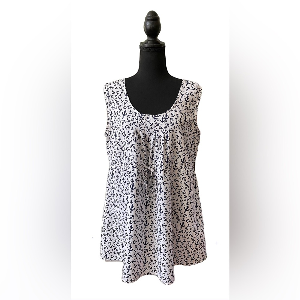 Oh! Mamma: White and Blue Anchor Maternity Dress with Adjustable Drawstring
